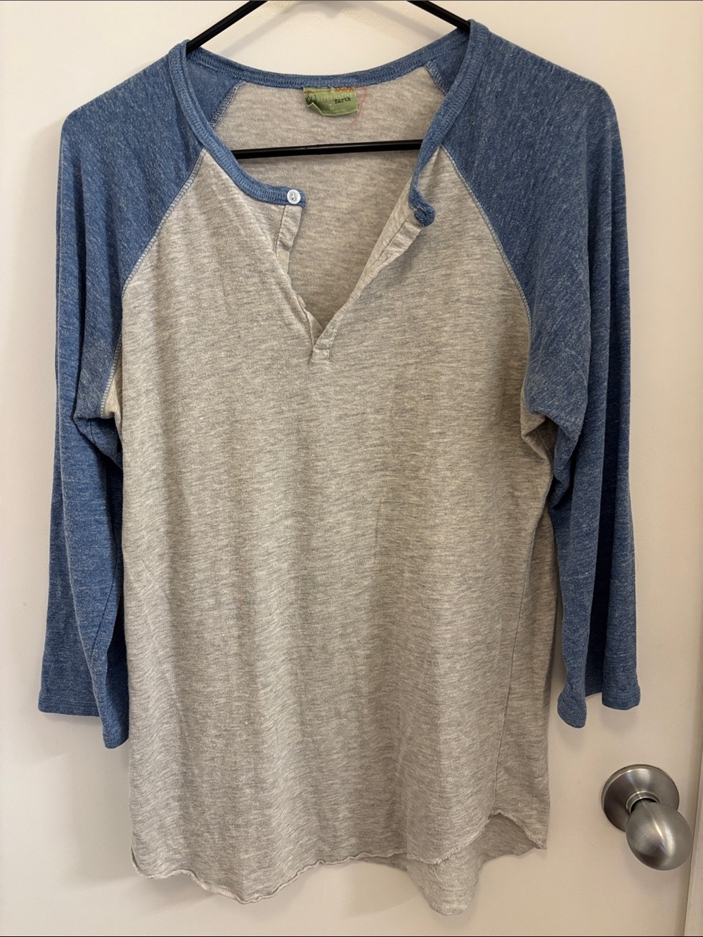 Alternative Apparel Heather Gray & Blue Raglan Henley Top - Women's